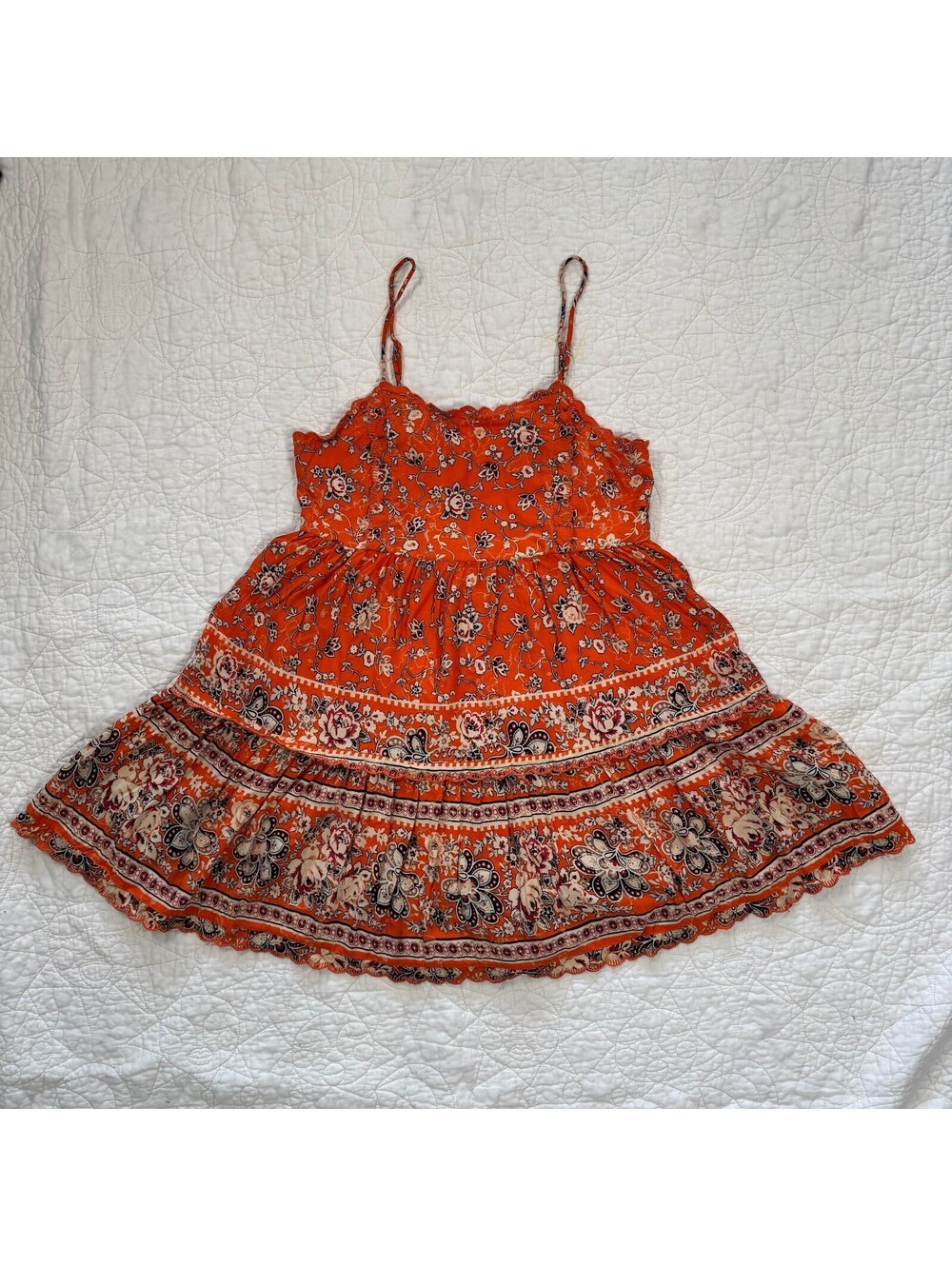 Urban Outfitters Orange Floral Babydoll Mini Dress Size xsmall